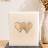 Hochzeitskerze mit zwei Holzherzen