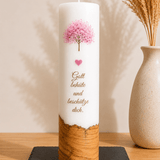 Kerze mit rosa Lebensbaum