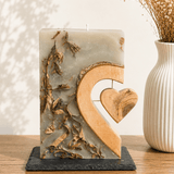 Kerze mit Holzherz und Gold