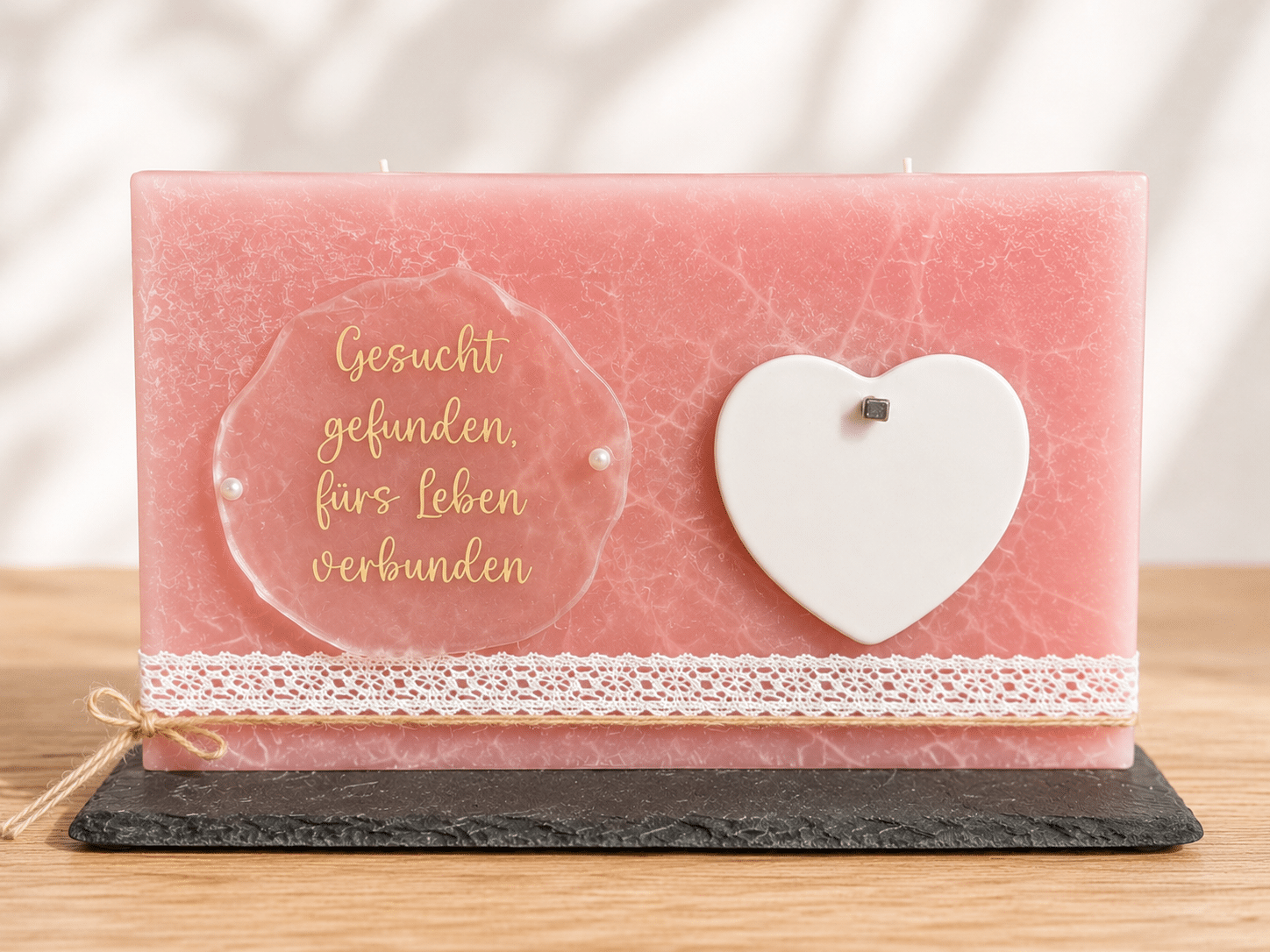 Hochzeitskerze rosa mit Spruch