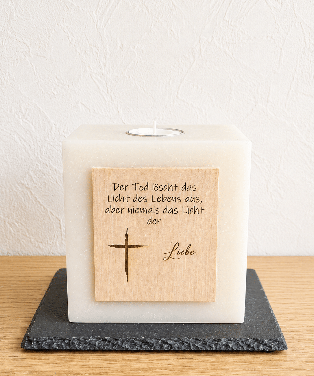 Kerze mit Trauerspruch