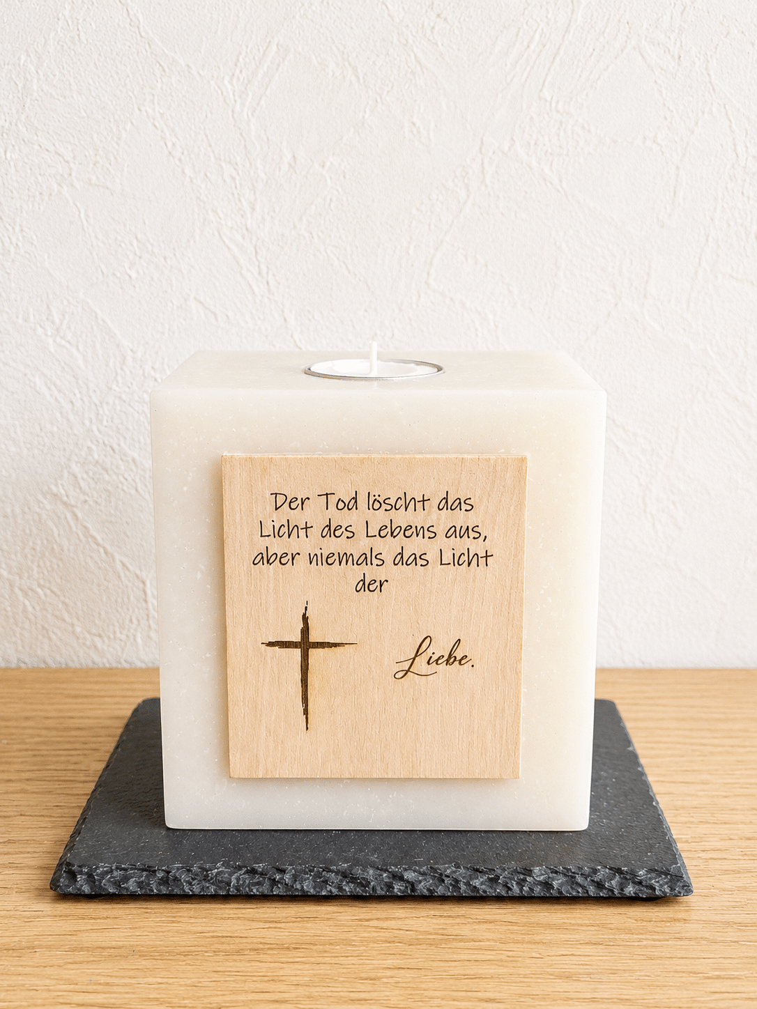 Kerze mit Trauerspruch