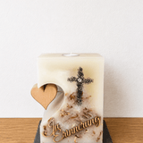 Trauerkerze mit Holzherz und Kreuz