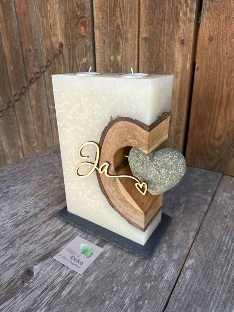 Hochzeitskerze mit Steinherz – Bild 2