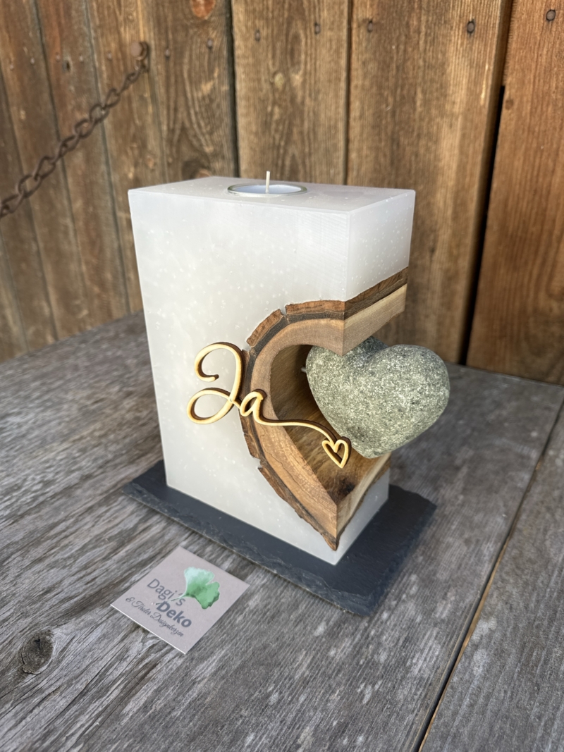 Hochzeitskerze mit Steinherz – Bild 2