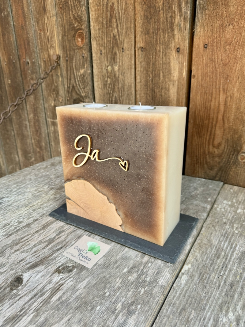 Hochzeitskerze mit eingegossenem Holz – Bild 2