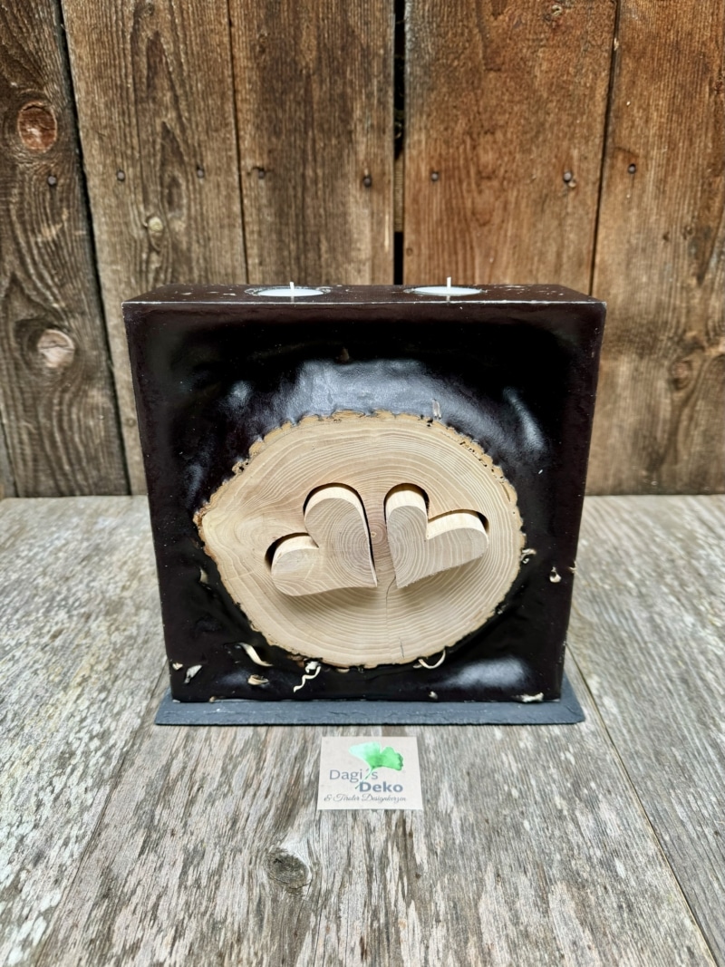 Hochzeitskerze mit herausnehmbaren Holzherzen