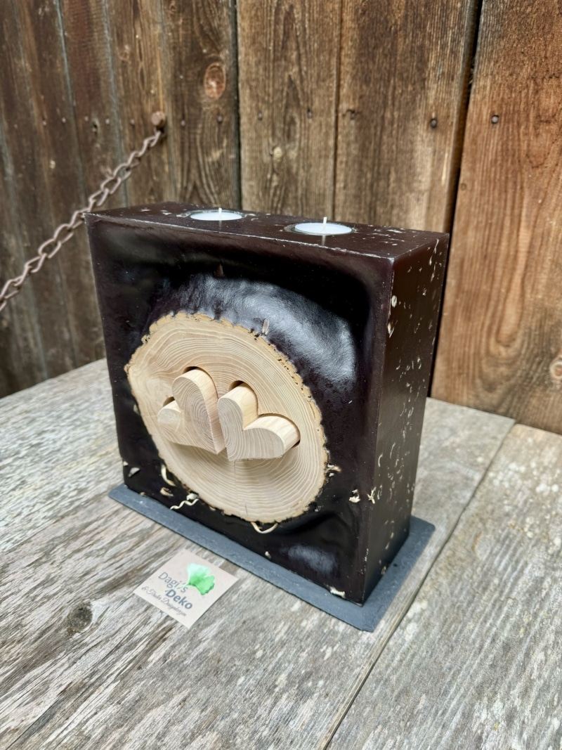 Hochzeitskerze mit herausnehmbaren Holzherzen – Bild 2