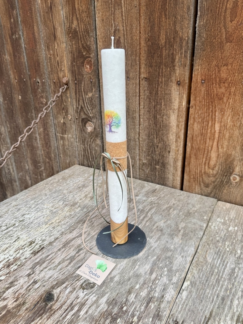 Taufkerze bunter Lebensbaum – Bild 2