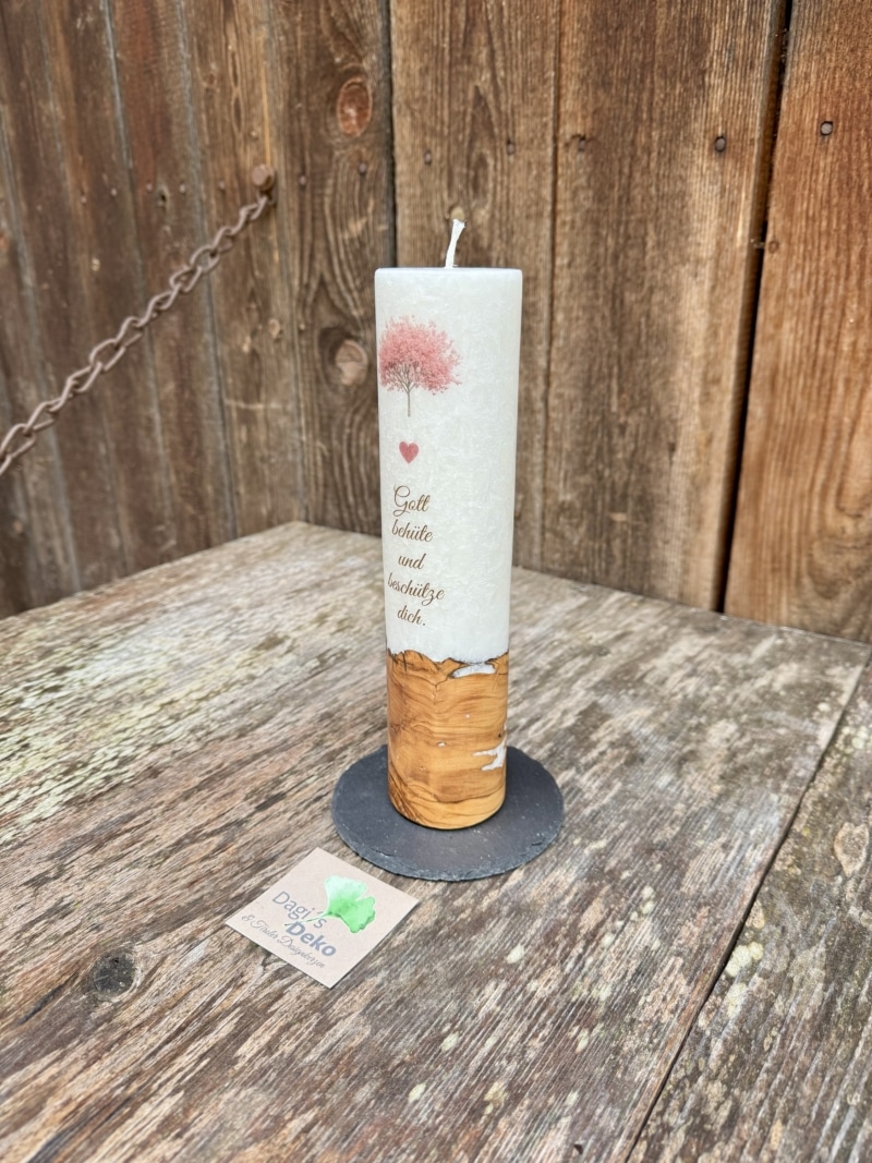 Kerze mit rosa Lebensbaum – Bild 2