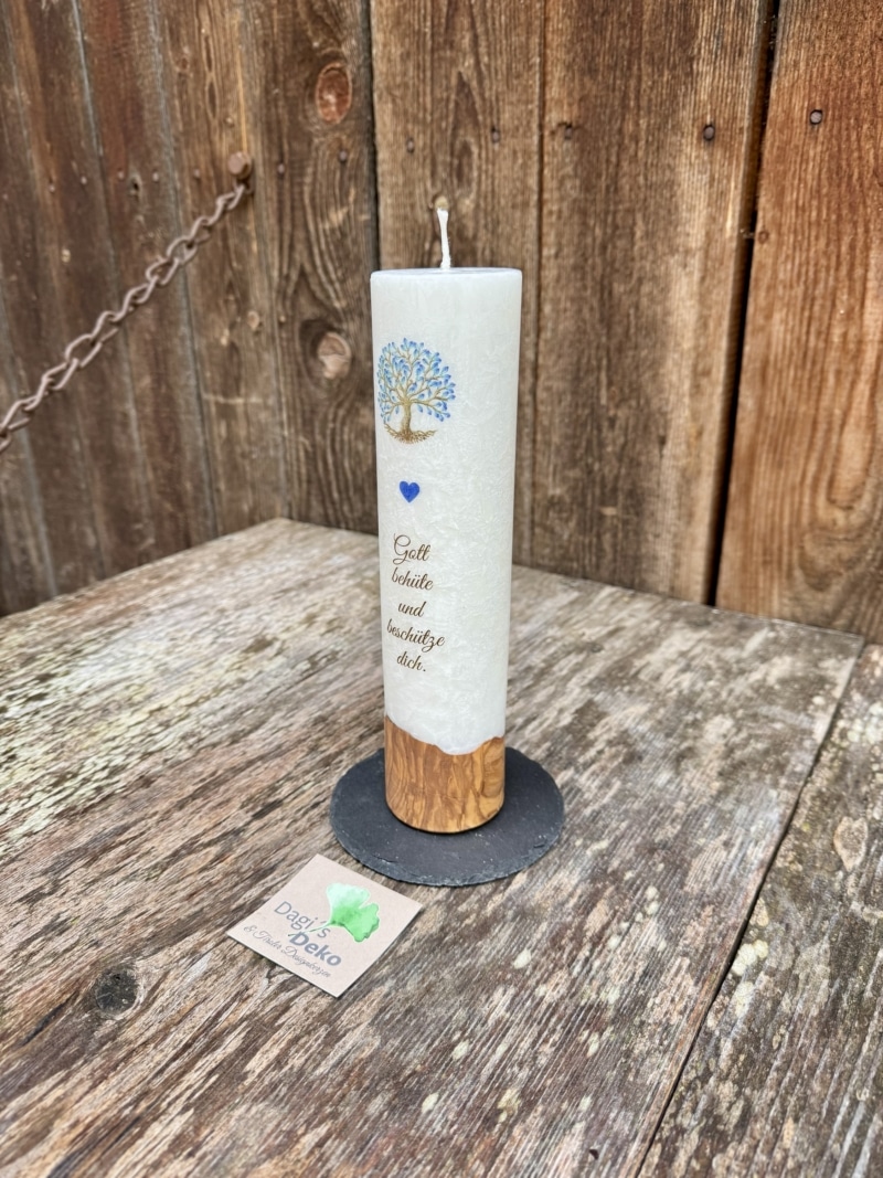 Kerze mit blauem Lebensbaum – Bild 2
