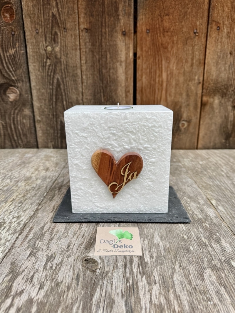 Hochzeitskerze mit Herz und Ja