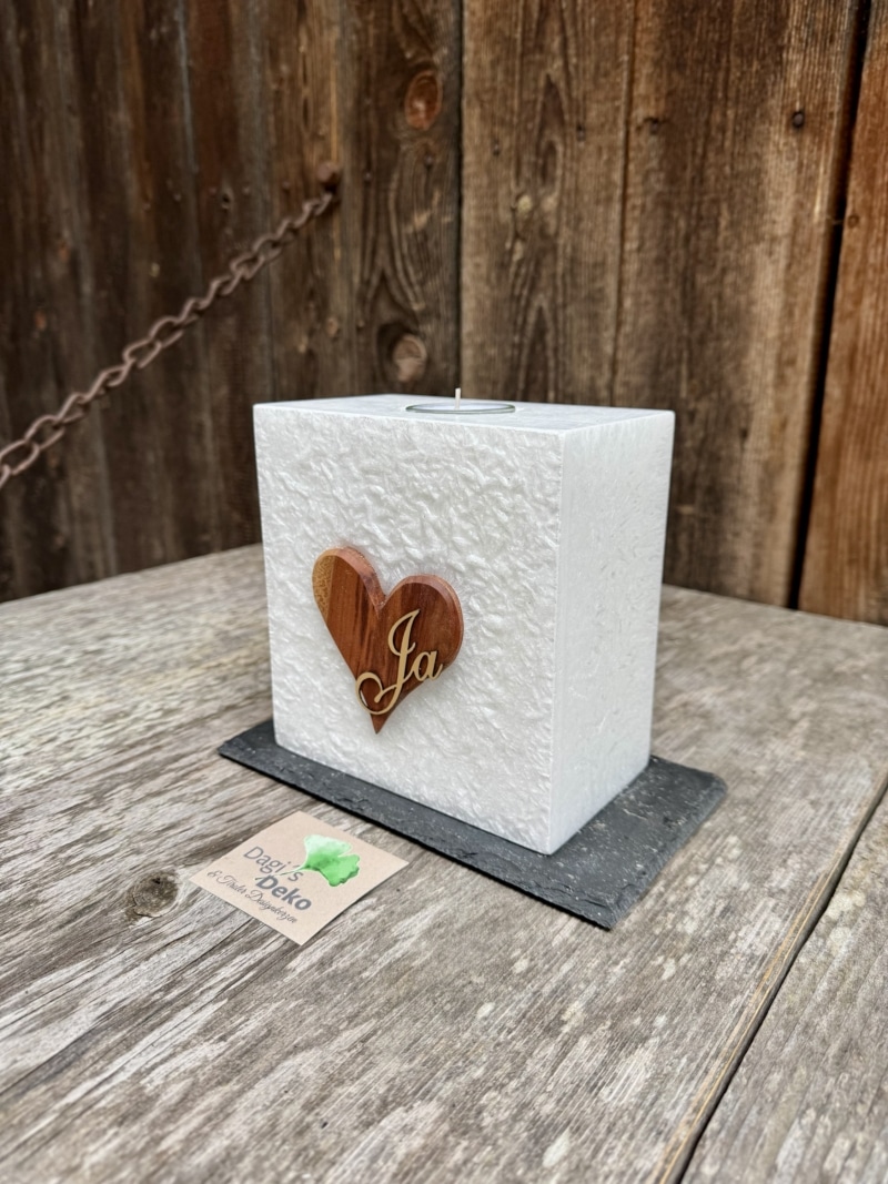 Hochzeitskerze mit Herz und Ja – Bild 2