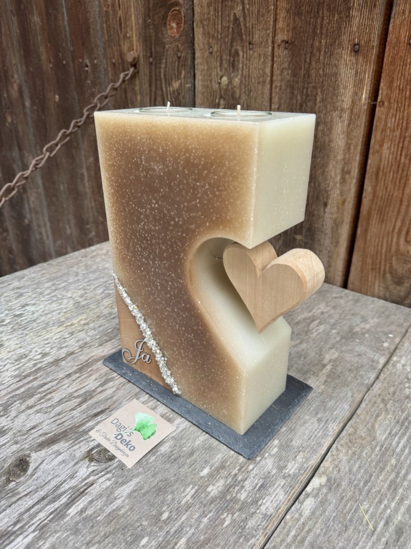 Hochzeitskerze mit Holzherz – Bild 2