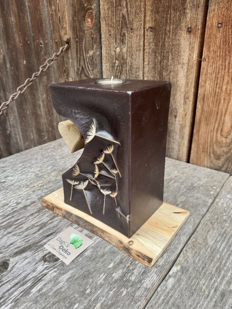 Kerze mit Holzherz – Bild 2